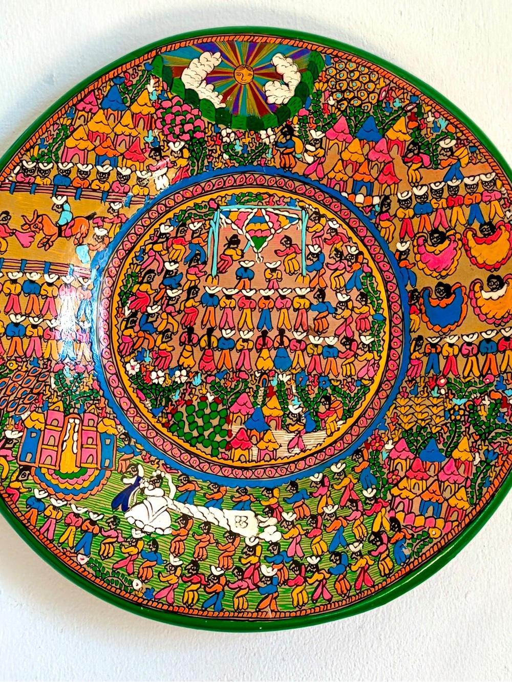 Vintage Mexican Wall Plate Colorful Hand Painted Ceramic Folk Art Wedding Gift